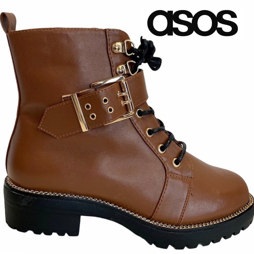 Nwob ASOS Armour chain lace up ankle boots Sz 5